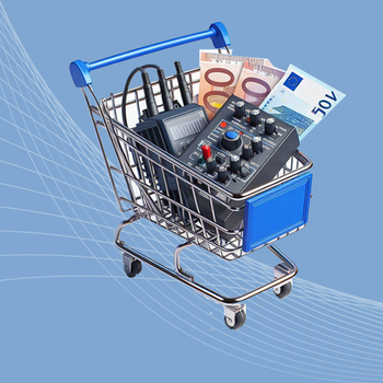 Einkaufswagen mit Messgeräten für den Shop